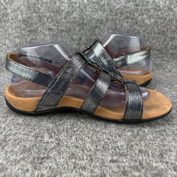 ✅ Womens 9 Vionic Amber Back-Strap Sandals Black Metallic linen Orthotic Support - Picture 10 of 13